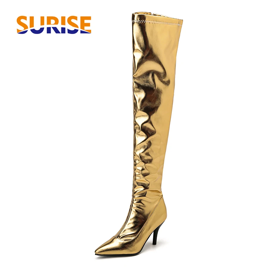 Riding Boot Short - النساء الفخذ أحذية عالية الفضة الذهب