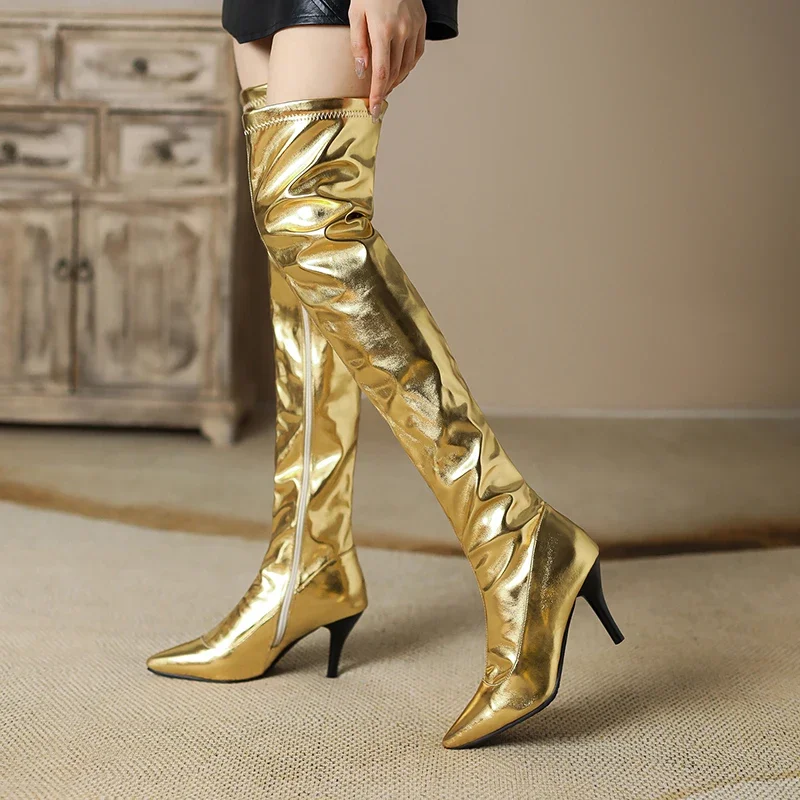 النساء الفخذ أحذية عالية الفضة - مراجعة Riding Boot Short وسعره